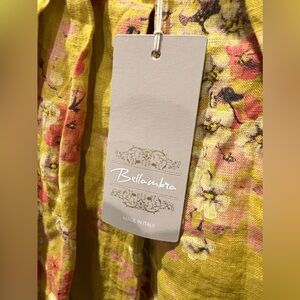 L Bellambra ITALY pure linen mustard floral sack dress NEW sleeveless neck tie